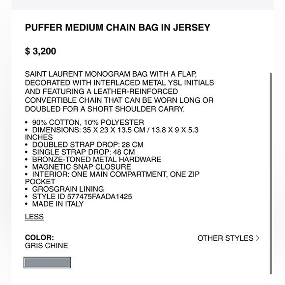 YSL med. Puffer chain Jersey bag - Picture 16 of 16